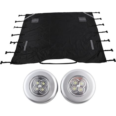 Telo di copertura universale per caravan in tessuto Oxford nero con illuminazione a LED, per la parte anteriore e posteriore della roulotte. (1/5)