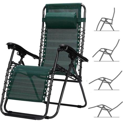 Sedia da Giardino Poltrona Relax Pieghevole Gravita Zero Acciaio Texilene Verde