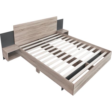 Letto matrimoniale 160 x 200 cm con 2 comodini, legno e grigio scuro, MODENUIT (1/5)
