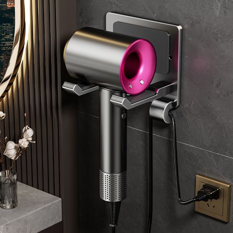 Porte-sèche-cheveux mural sans perçage multifonction, support anti-dérobage adapté pour hôtel et chambre d'hôtes salle de bain (1/2)