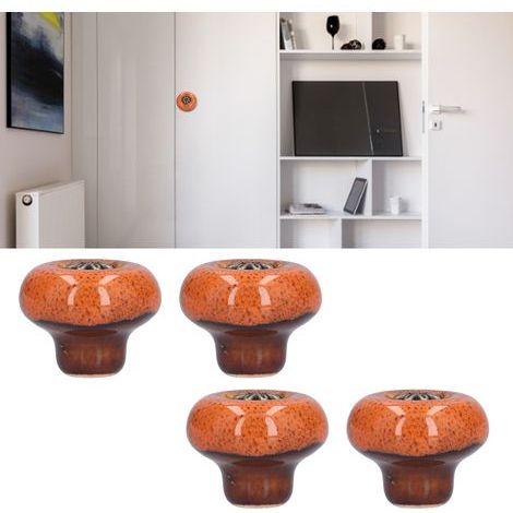 Retro-Türgriff für Keramikschrank – 4 Griffe Verdi Antik-Orange mit Leopardenmuster – Maße 32 x 34 mm (1/5)