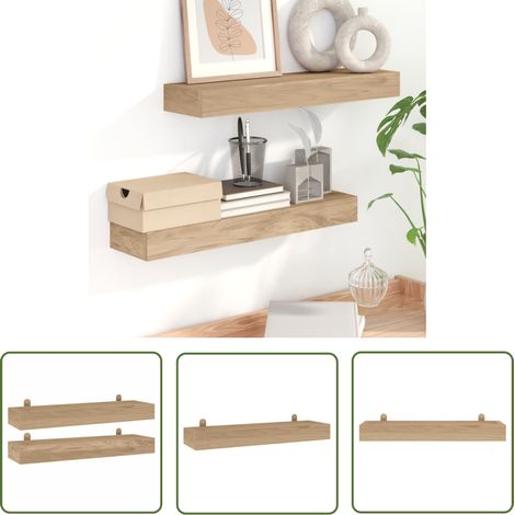 The Living Store Étagères murales 2 pcs 60x15x4 cm bois de teck massif - Etagere Murale - Étagères Murales - Étagère Flottante - Décoration Murale - Meuble Design (1/5)