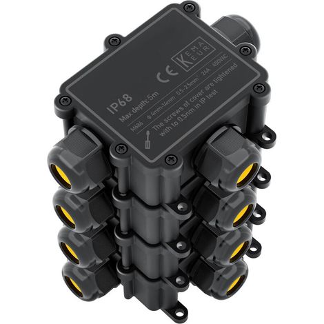 Boîte de Dérivation Étanche IP68 3 Voies pour Câble 4-14mm Extérieur Noir 4 Pièces (1/4)