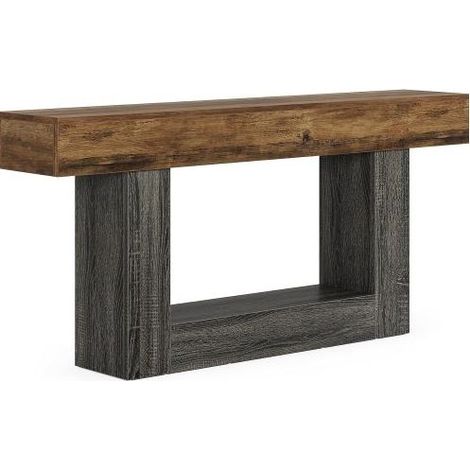 Mesa consola estrecha de MDF, estilo rústico bicolor, 160 cm, gris y marrón (1/5)