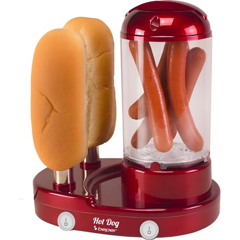 BEPER P101CUD502 3-in-1 Hotdog- und Eierkocher, Dampfgarer für Würstchen und Eier, Brotwärmer mit 2 Edelstahlstäben, 440 W, Doppelschalter (1/5)