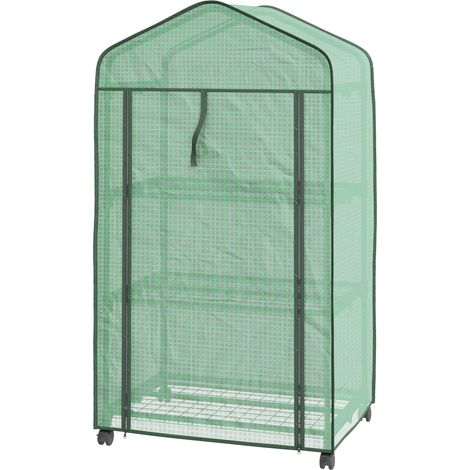 Mini Serra da Giardino con Copertura in PE 69x49x130cm 3 Ripiani e Ruote Verde (1/5)
