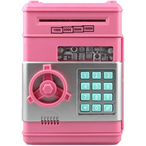 Tirelire ATM électronique à roulement automatique avec coffre-fort combiné pour garçons, filles, enfants, cadeaux d'anniversaire et de Noël (rose) (1/5)