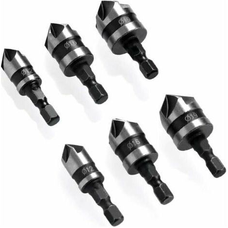 6 Pcs Chanfrein à manche hexagonal,Fraise à Fraiser à 90 °, Ø 6-19 Mm Fraise à Fraiser pour MéTal, Bois (1/5)