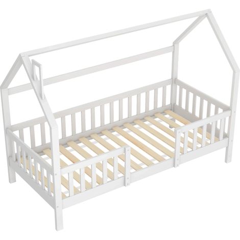 Cama cabaña infantil con chimenea de pino blanco 90 x 200 cm (1/5)