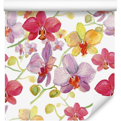 Papel pintado con motivos de orquídeas para salón y dormitorio, 50x1000 cm. (1/5)