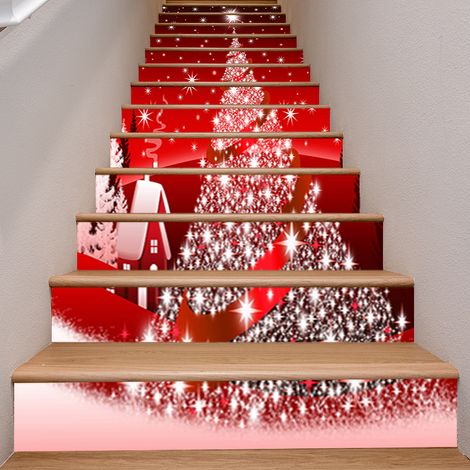 BEBUSINGOTO 13 pegatinas navideñas para escaleras, murales navideños autoadhesivos de PVC para árbol de Navidad, decoración del hogar, 100 cm de ancho x 18 cm de alto (G) (1/2)