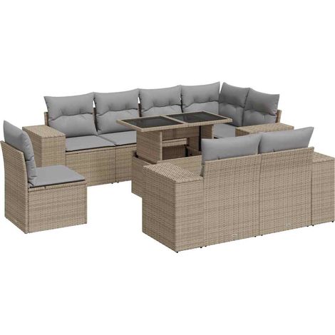 Maison Exclusive - Salon de jardin avec coussins 9 pcs beige résine tressée (1/5)