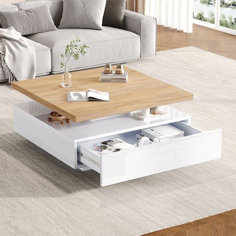 Table basse carrée pivotante 70x70 avec tiroir OKMYHOME (1/5)