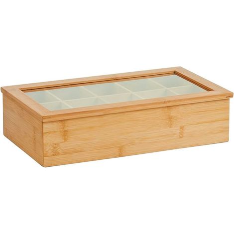 Scatola Portatè In Bambù Con 10 Scomparti Per Bustine Tè 36x20x9 Cm