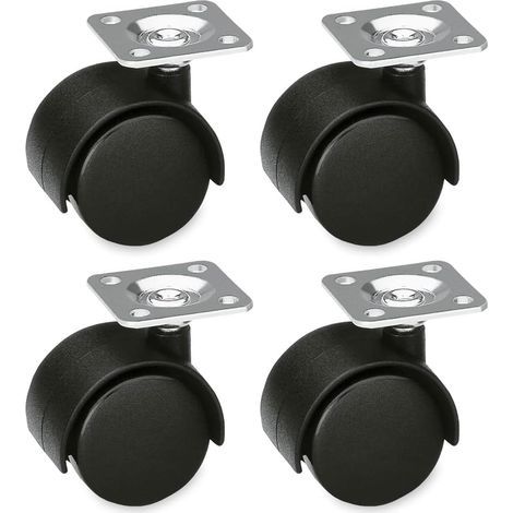 Lot de 4 Roulettes pour Meubles - 35 mm - Charge Maximale par Roue 25 kg - Platine en Acier - Fabriquées en Nylon - Sans Frein - Idéales pour Chaises de Bureau ou Tables Basses (1/5)