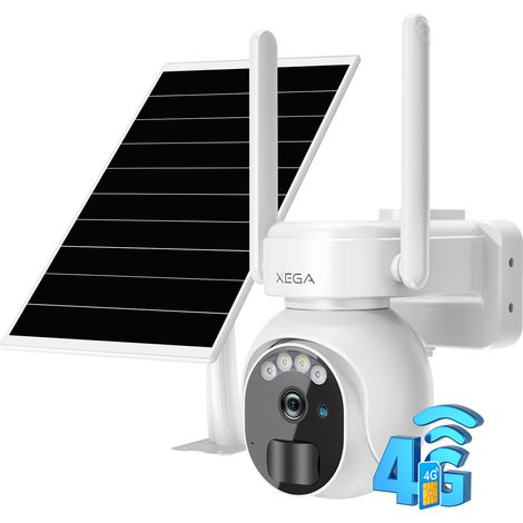 Xega Caméra de surveillance extérieure 4G solaire 2K, batterie 10000mAh, rotation 355°/90°, vision nocturne, audio bidirectionnel, carte SIM 300 Mo incluse (1/5)