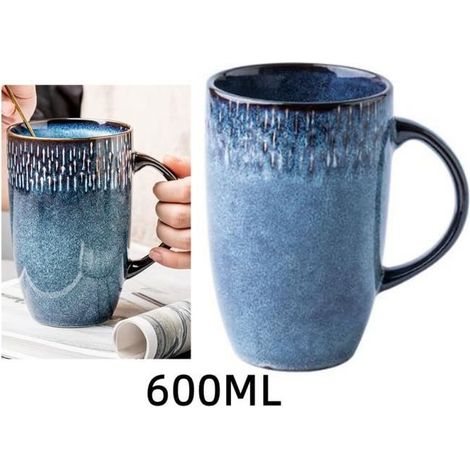 1 Tasse à café,Céramique,600ML,Bleu,Rétro,Poignée,Bureau,Maison,Fête