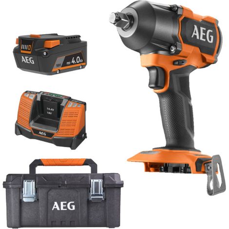 Confezione AEG 18V - Avvitatore a impulsi senza spazzole 700 Nm - Batteria 4,0 Ah - Caricabatterie - Cassetta di custodi