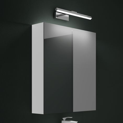 Mai & Mai Armoire Suspendue de Salle de Bain avec Miroir et Lampe LED 180° Rotative 40cm Chrome 2 Portes Armoire Miroir Murale Éclairage et Étagère 60x15x70cm Blanc Mat SpiegelSR-02