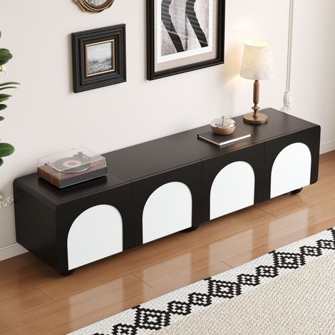 Mobile TV 180x38x45cm, 2 ante, 2 cassettti, mobile porta TV basso, Nero e Bianco, per Soggino (1/5)