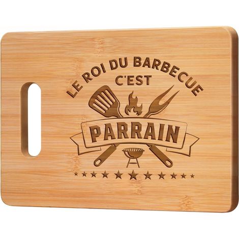 Planche à Découper Bambou - 1 Pièce - Style Barbecue Gravé - Cadeau Personnalisé pour Parrain - Cuisine et Extérieur - Naturel