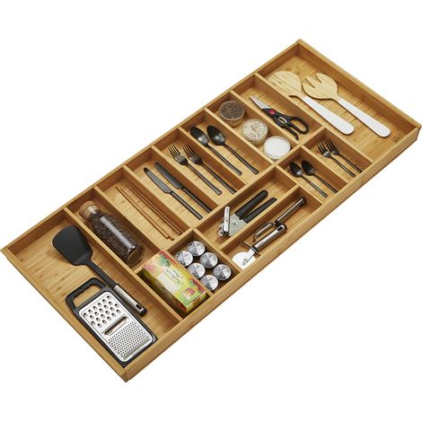 ORGA-BOX 1 BAMBUS Besteckeinsatz für Schubkästen mit 500 mm Tiefe 15 Fächer, für Blum Tandembox / Antaro Schublade 120cm Schrankbreite