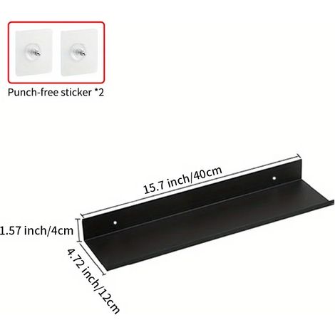Étagères flottantes (noires, 40 cm) sans perçage, pour le rangement mural. Support auto-adhésif, accessoire de décoration pour la cuisine, la maison et la salle de bain. Noir mat moderne. (1/5)