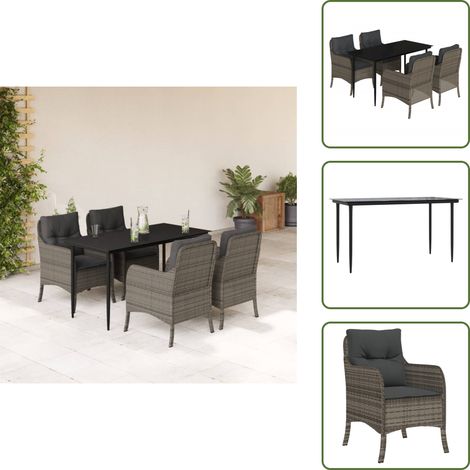 Coussin de siège - vidaXL Ensemble à manger de jardin 5 pcs coussins gris résine tressée - Housses amovibles