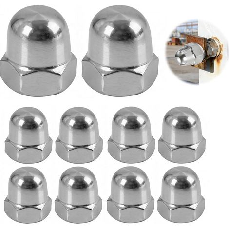 10PCS Écrous Borgnes M12 Hexagonaux en Acier Inoxydable,Ecrou Borgne pour Vis, Boulons et Tiges Filetées, Fixation, Protection du Filetage, Montage et Bricolage (1/5)