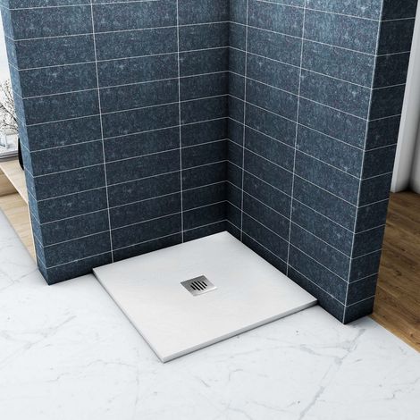 Océan Receveur De Douche 80x80cm Carré Extra Plat Blanc Antiderapantavec Une Grille En Inox (1/5)