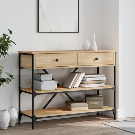 Table console avec tiroirs et étagères-Table d'entrée chêne sonoma (1/5)
