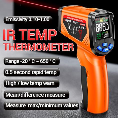 Termometro a infrarossi senza contatto ANENG TH05 -20 ℃  650 ℃/-4 ℉  1202 ℉ Sensore laser IR Circuito Test industriali Tester di temperatura per tubi di riscaldamento a pavimento Tester di misurazione (1/5)