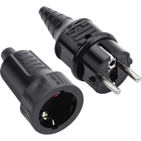 Kit Fiche Mâle & Prise Fem en Caoutchouc, 250V 16A, IP44, Noir (1/5)