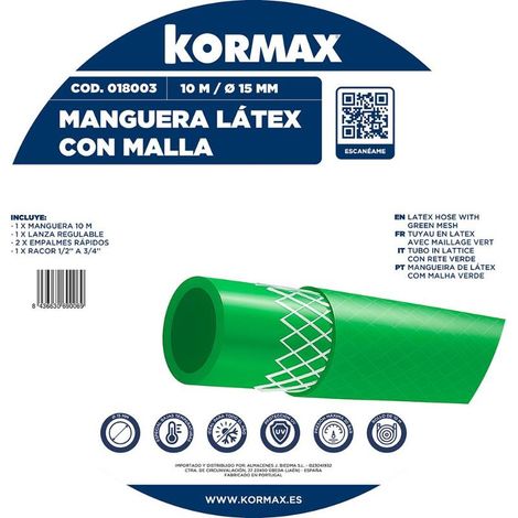 KORMAX manguera latex malla 15 mm + accesorios , Kit Manguera de Látex con Malla para Riego 15 mm Kormax.
- Kit completo de manguera de látex reforzada con malla para riego de jard (1/5)
