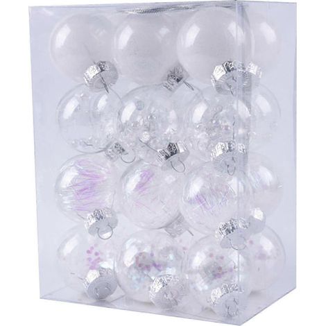 BSJJY Lot de 24 boules de Noël transparentes et colorées, 4 styles différents, 6 cm de diamètre, incassables (en boîte) (1/2)