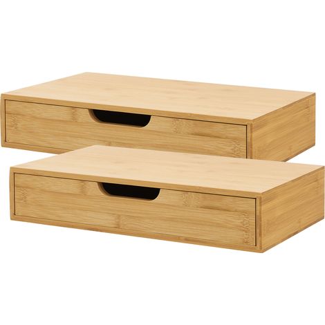 Wandregal 2er Set Bokn mit Schublade Bambus [en.casa]