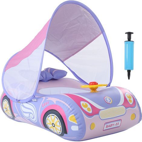Bouée gonflable pour bébé en forme de voiture avec klaxon et pare-soleil, rose, pour les enfants de 1 à 4 ans. (1/5)