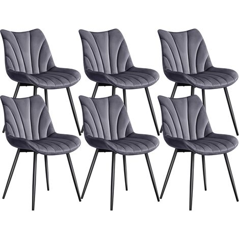 Yaheetech Lot de 6 Chaises de Salle à Manger avec Dossier, Chaise Cuisine Rétro, Assise en Velours et Pieds en Métal, Capacité 136kg, pour Salon, Chambre, Salle à Manger, Cuisine, Gris Foncé