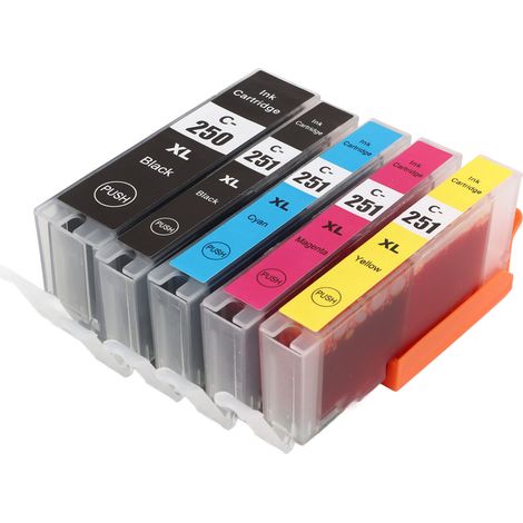 Cartouches d'encre multicolores 250‑251, accessoires pour imprimante jet d'encre PIXMA 5 couleurs (noir, noir, CMJ)