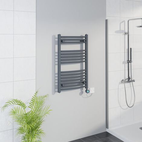 WiFi Thermostatic Curved Towel Rail Timer Anthracite 800x500mm
