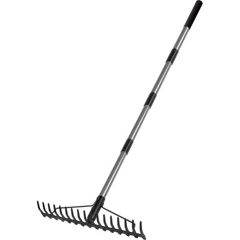 Râteau de jardin robuste de 1.5 m, avec manche en acier inoxydable, 17 dents en acier, tête en métal pour ameublir le sol, ramasser les feuilles, niveler la pelouse, le pelouse, le chaume (1/5)