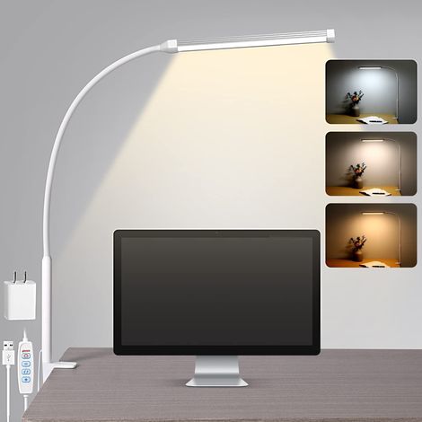 Lampe de bureau LED pour bureau à domicile, lampe de bureau flexible à col de cygne avec pince, 2 modes de luminosité 10 modes de soin des yeux (1/5)