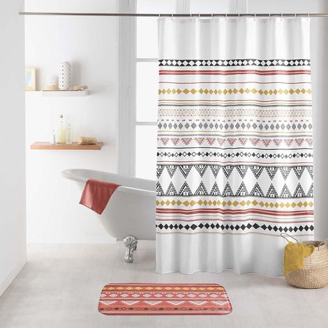 Duschvorhang mit Haken, bedrucktes Polyester, 180 x 200 cm, für Badezimmer