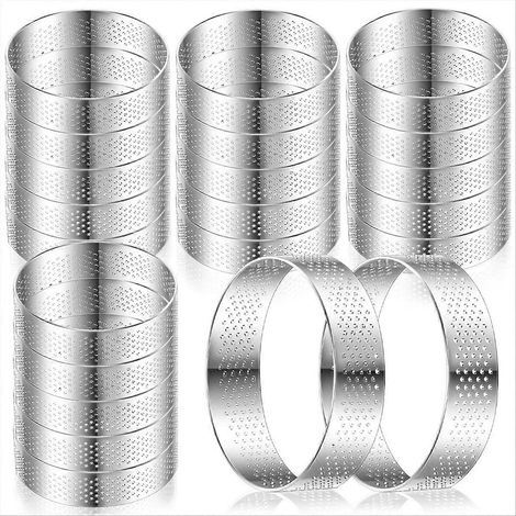 20 cercles à tarte perforés ronds en acier inoxydable