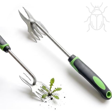 Outil Désherbage Manuel, Arrache Mauvaise Herbe avec 5 Dents en Acier Inoxydable, Désherbeur Manuel Long Manche, Extracteur de Racines pour Jardin, Pelouse, Terrasse Scarificateur à Pissenlit (1/5)