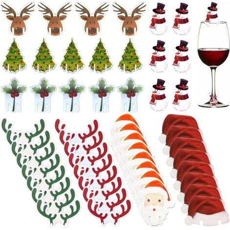 Lot de 80 Marqueurs de Verre à Vin de Noël en Bois, Charme Festif (1/5)