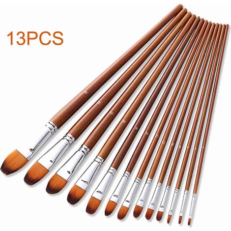 Ensemble de 13 pinceaux professionnels pour les beaux-arts, manche long en bois, poils en nylon, pour peinture acrylique, huile, aquarelle, gouache, maquillage artistique, pointe langue de chat. (1/5)