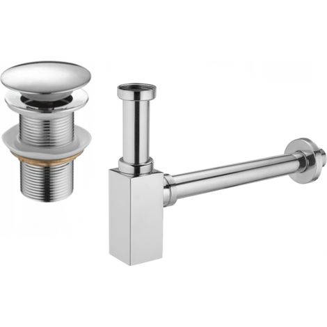 Mexen quadratischer Waschtischsiphon mit Klick-Klack-Stöpsel, ohne Überlauf, Chrom - 7991060-00 (1/3)