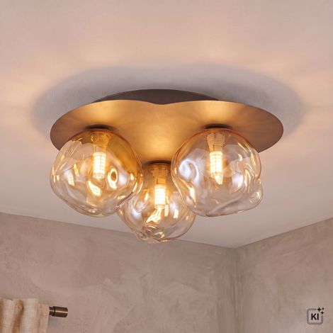 Deckenlampe 3-flammig Metall Glas Braun Cognac G9 Ø 37 cm Deckenleuchte (1/5)
