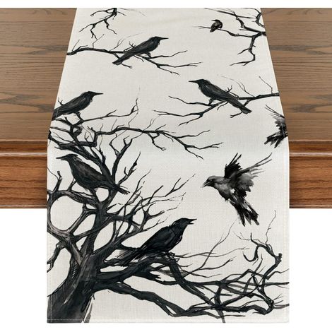 Chemin de table d'Halloween avec branches d'arbre, décoration automnale pour la cuisine, les repas et les fêtes en extérieur, 33 x 183 cm (1/5)